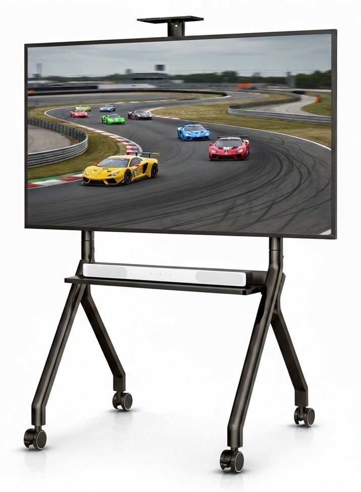 بيتيك حامل تلفزيون متحرك قوي التحمل للشاشات المسطحة من 55 إلى 100 بوصة، يتحمل وزنًا أقصى 120 كجم، ارتفاع قابل للتعديل من 1155 إلى 1525 مم، مزود برف AV وعجلات قابلة للقفل، متوافق مع VESA 900×600 مم، لون أسود – FD580 - Image 1